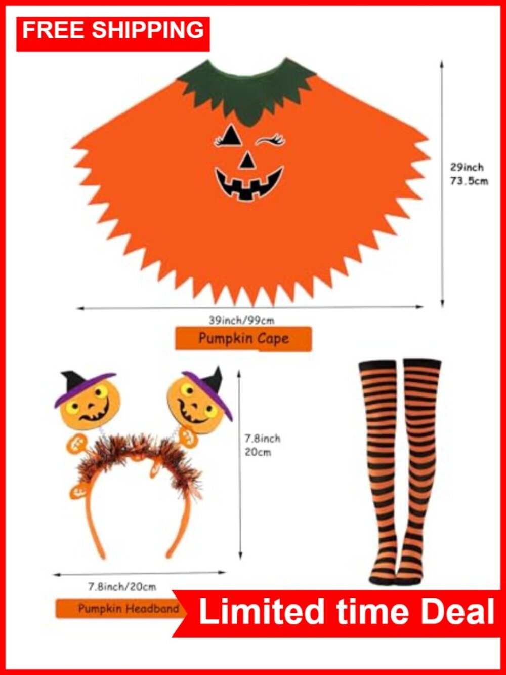 Women's Pumpkin Halloween Costume Set with Headband and Socks - Picture 2 of 5